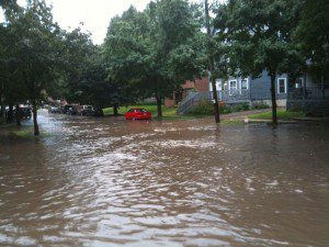 N Blair St and E Dayton St intersection, flooded, 6/21/2010