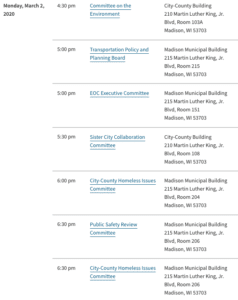 city meetings 3/2/20 -clerk's schedule 3/2/20