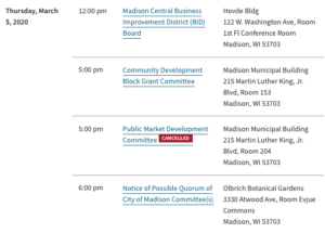 city meetings 3/2/20 -clerk's schedule 3/5/20